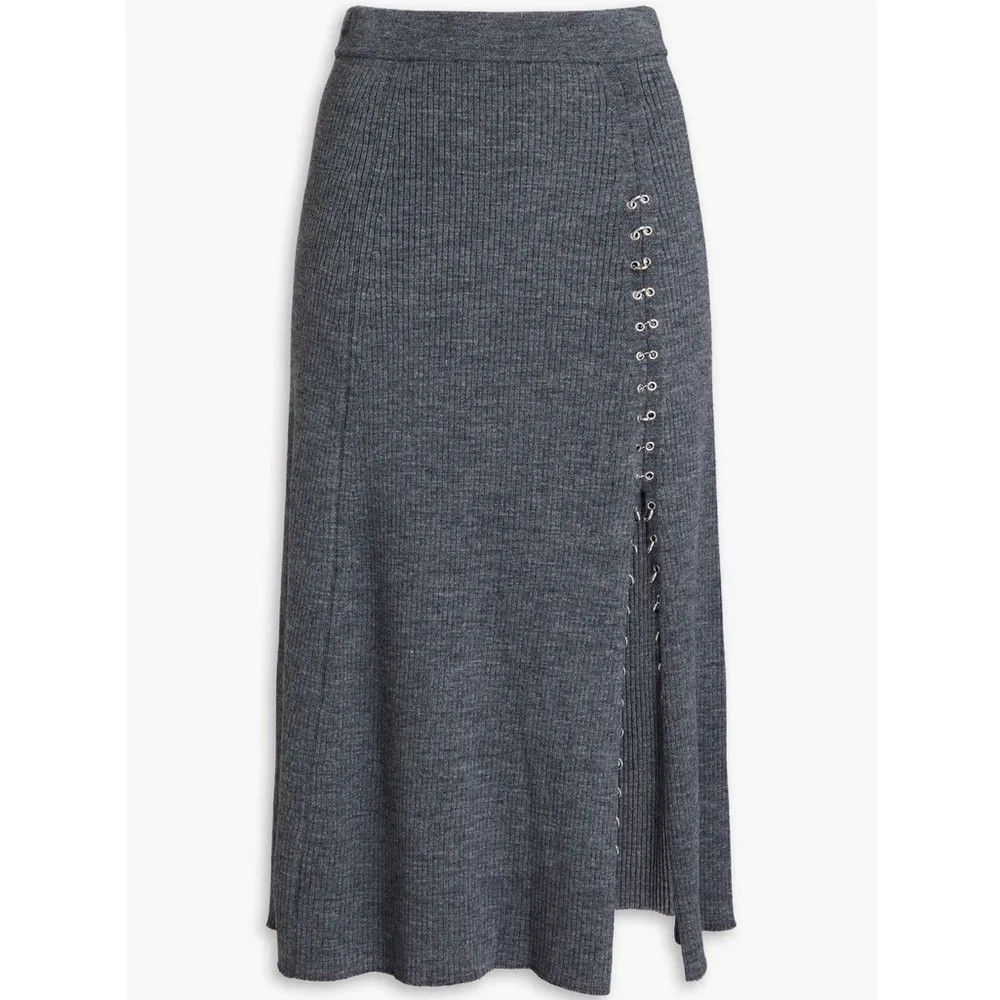 Maje Jupitta Knit Skirt with Piercings in Grey